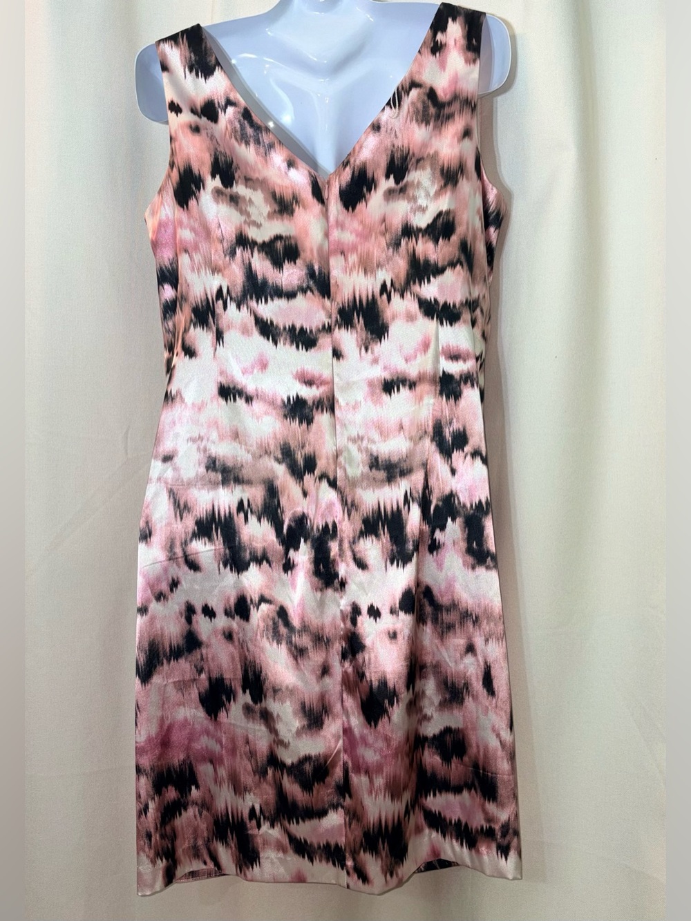 London Times Satin Ruched Sheath Dress Pink Black Abstract Print Plus Size 16W - Picture 6 of 6